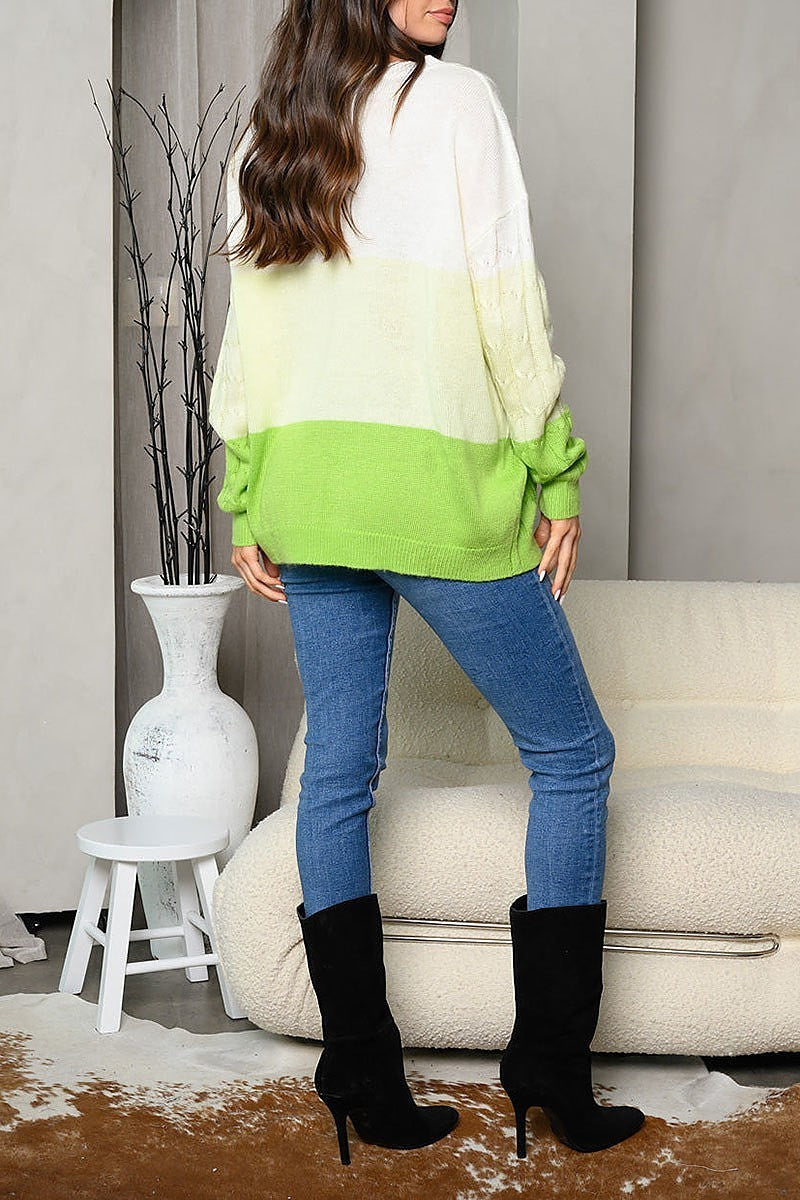 Long sleeve colorblock cable knit sweater (EDWT7326)