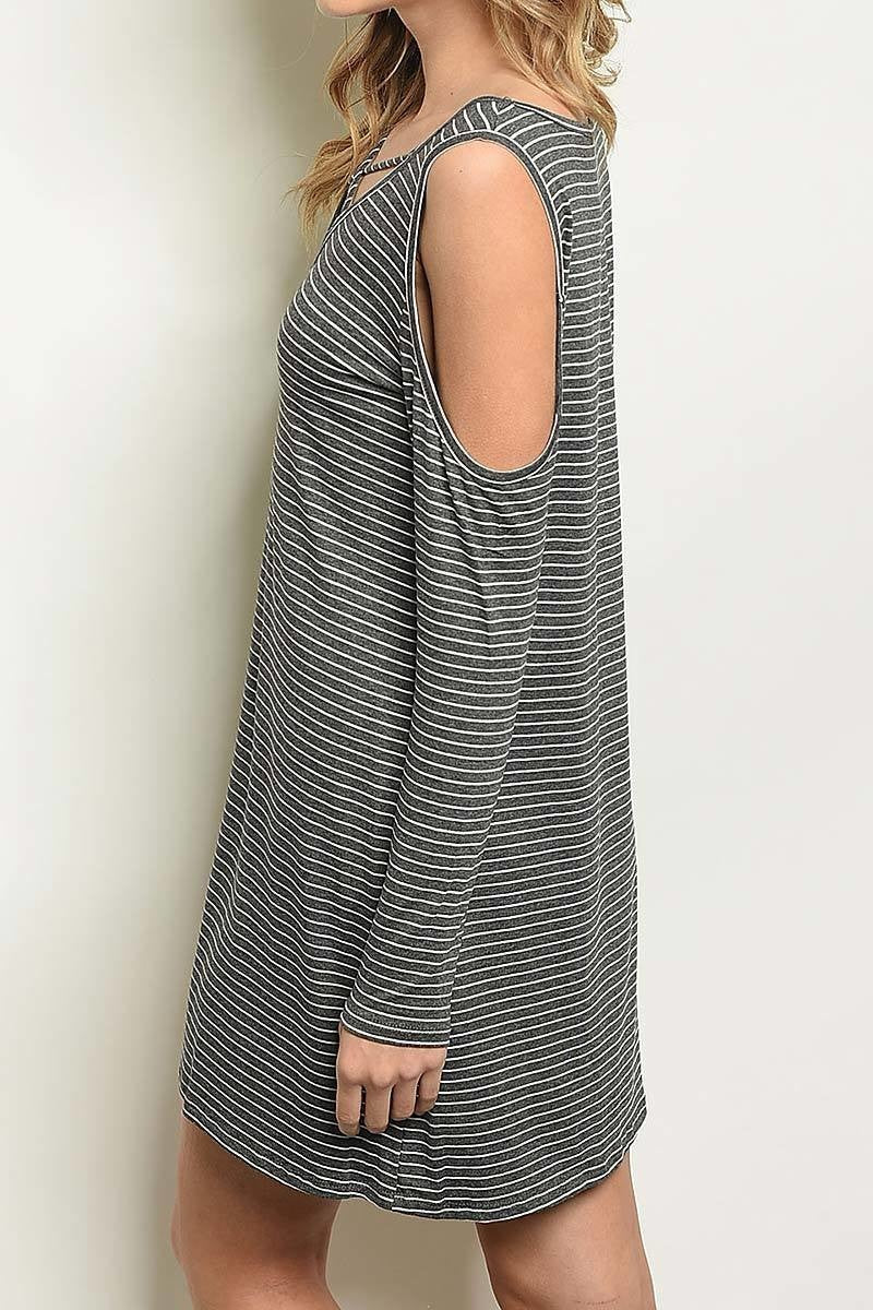 Crisscross neck detail cutout shoulder stripe dress (DED3576-LAST)