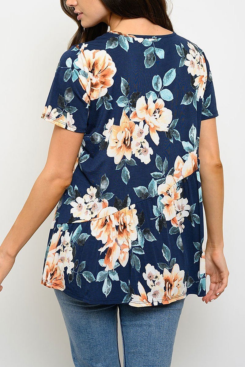 Short sleeve tunic floral top (EDWT4205)