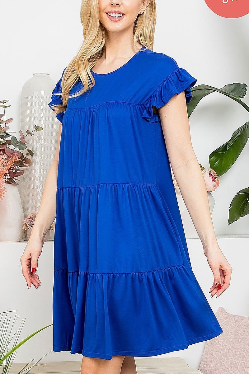 Ruffle short cap sleeve tiered dress (DED8361)