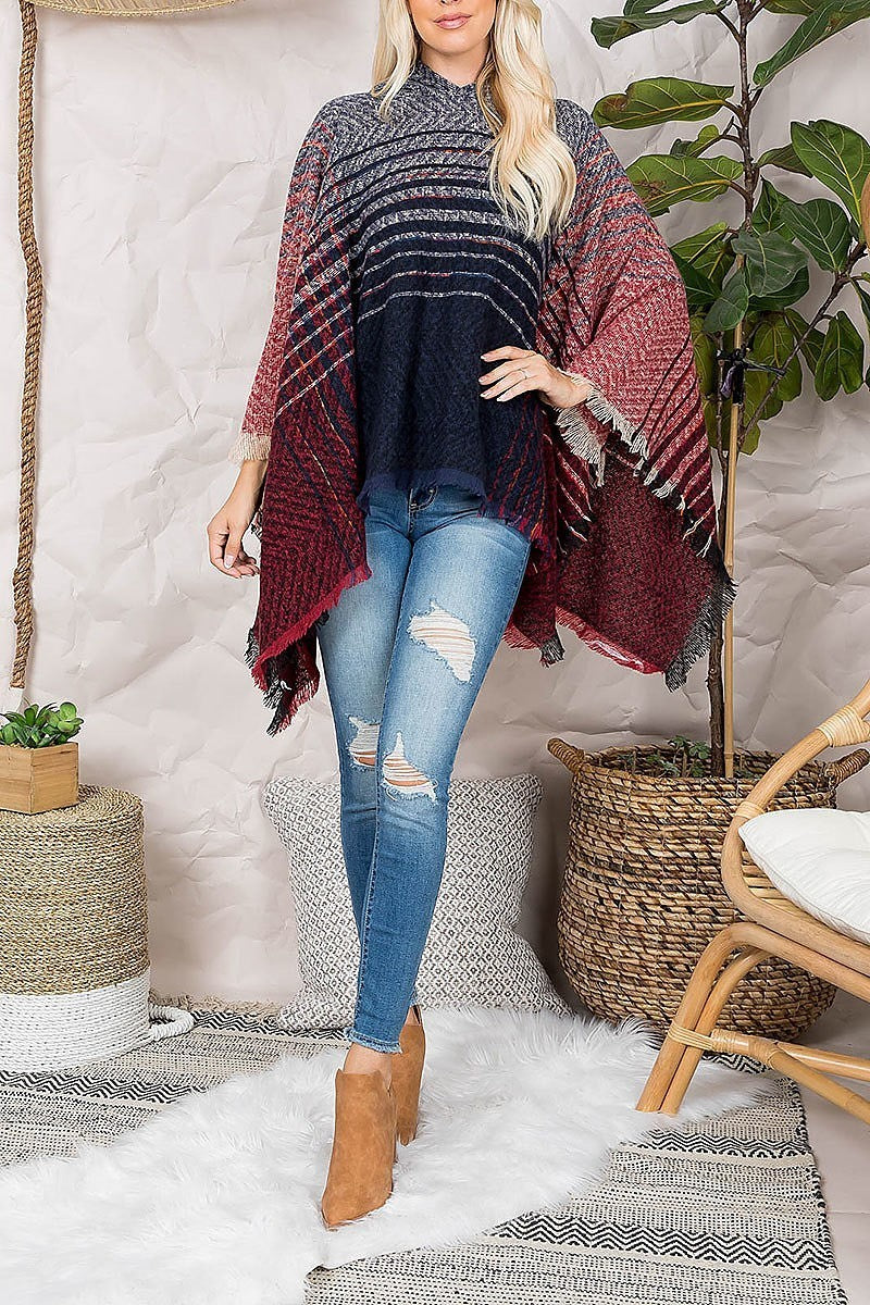 Two tone hooded poncho (DGS5470)