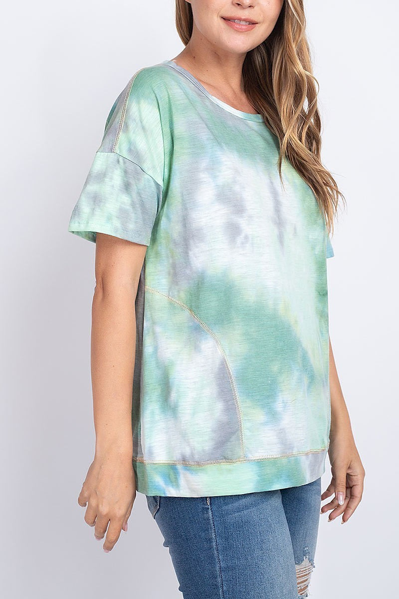 Round neck tie dye loose fit top (EF1907)