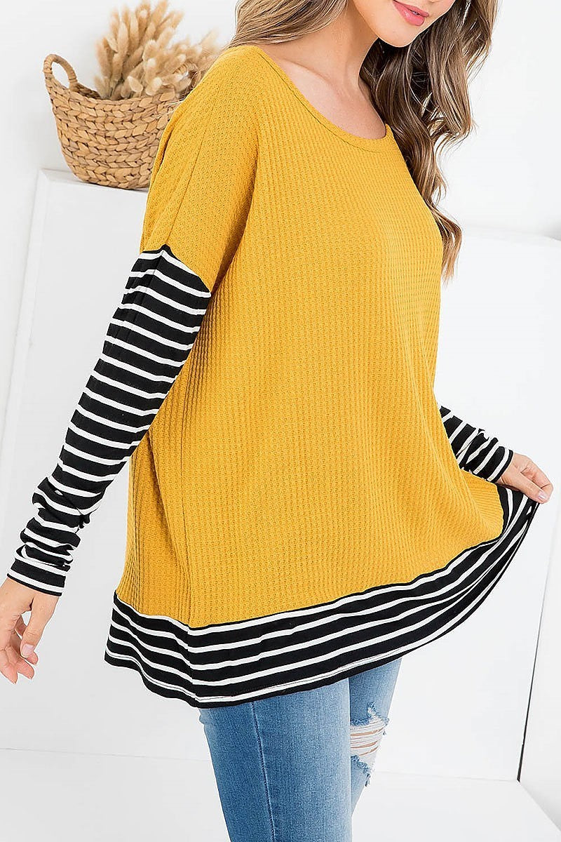 Stripe sleeve thermal color block top (EF2439)