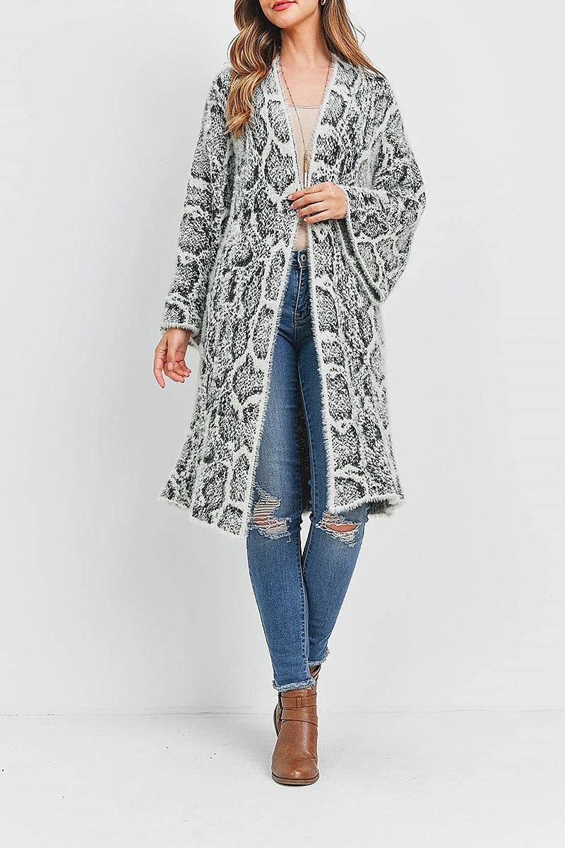 Fuzzy fur leopard printknee length kimono (DGS5535)