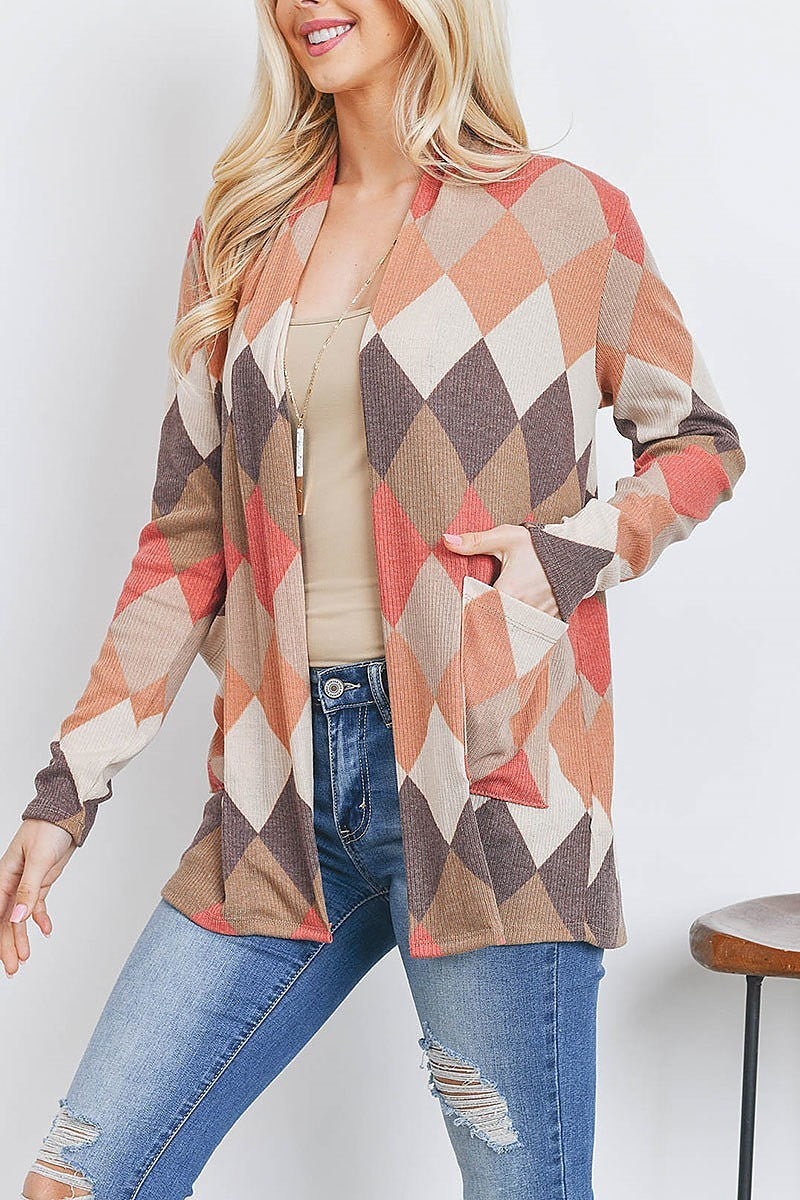 Long sleeve checker board open front cardigan (DGS5564)