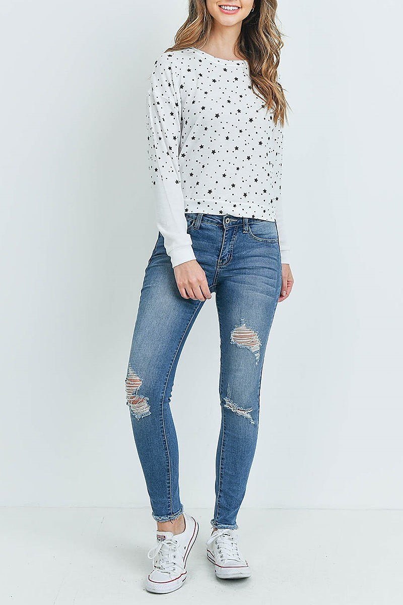 Star print long sleeve top (ED8599-1)