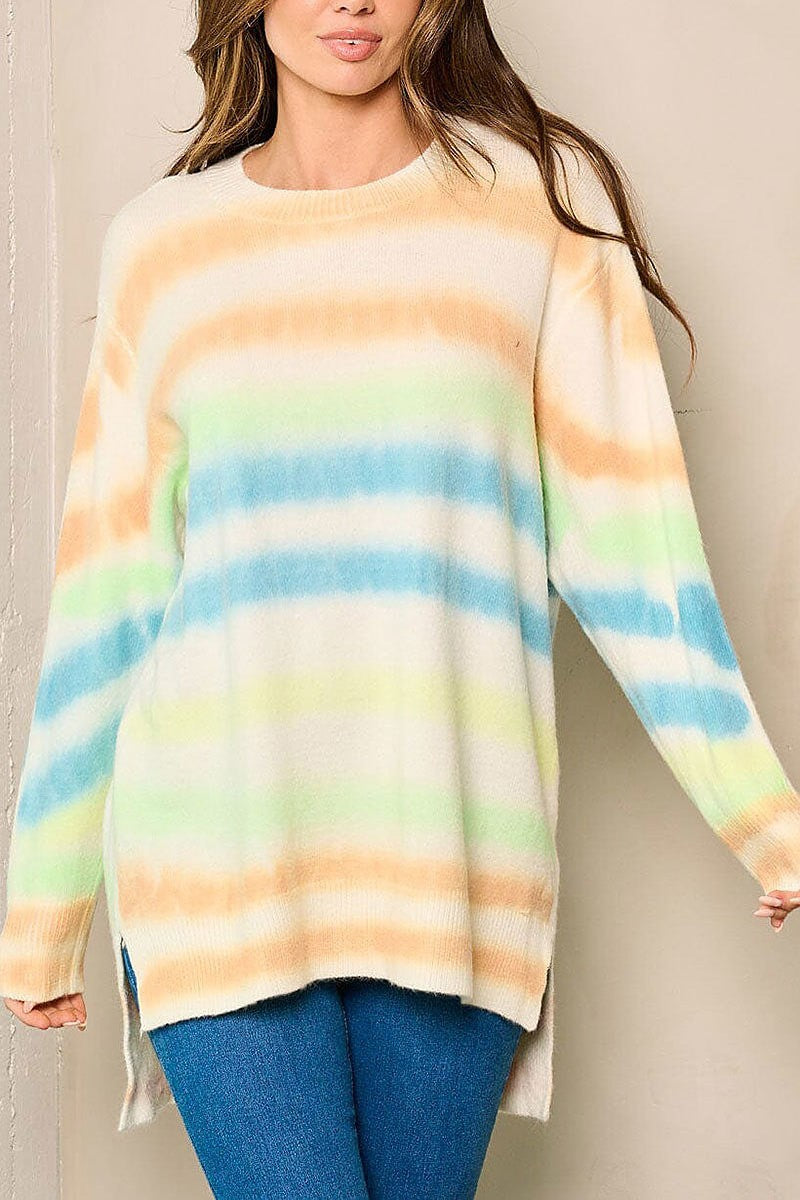 Long sleeves multi color stripes sweater (EFWT4103)