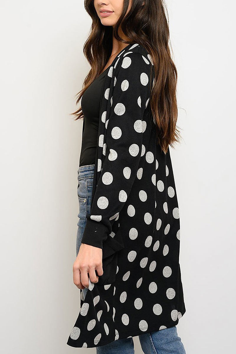 Long sleeve polka dots pockets cardigan (EDWT3725)