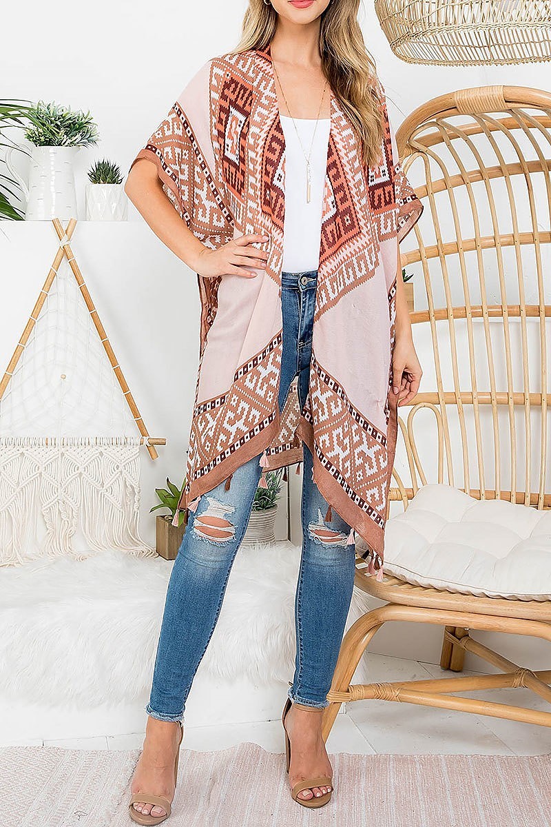 Bohemian open front tassel kimono (EF3236)