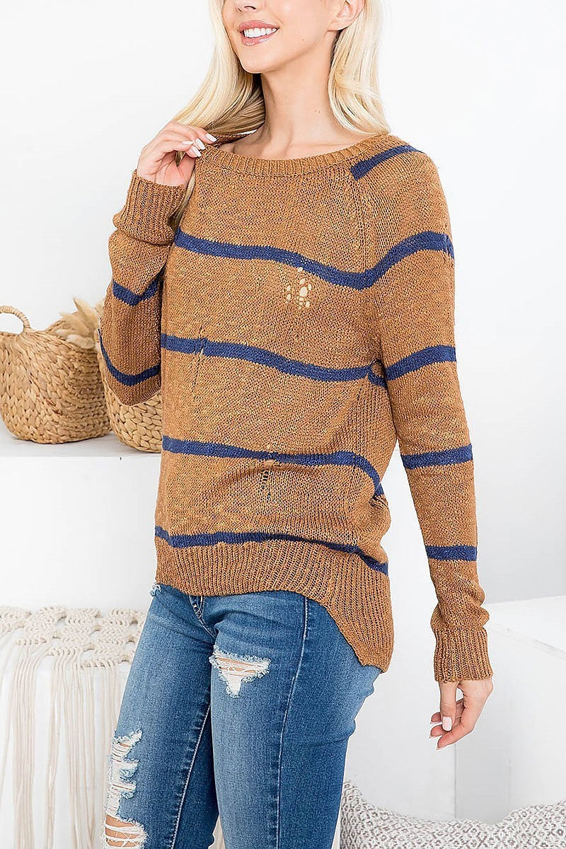 Distressed detail stripe sweater (DGS5362)