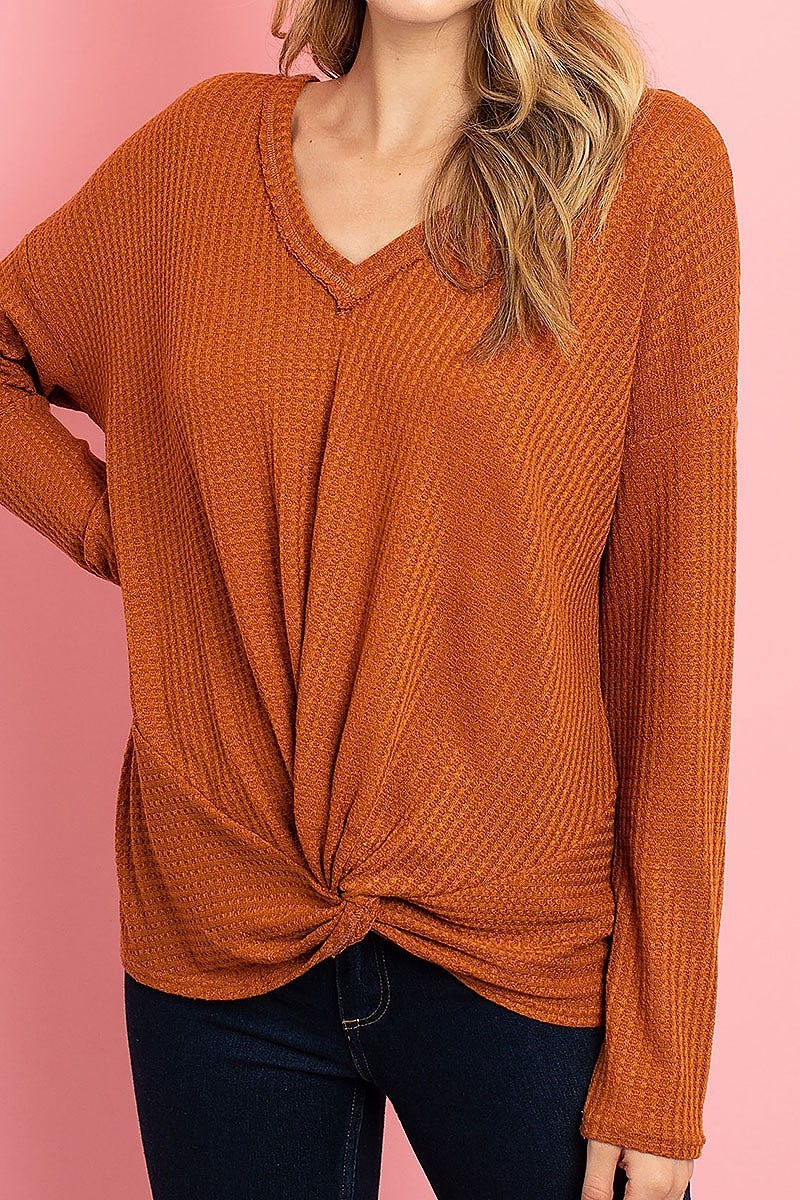 V neck twist front thermal top (ED7968-1)