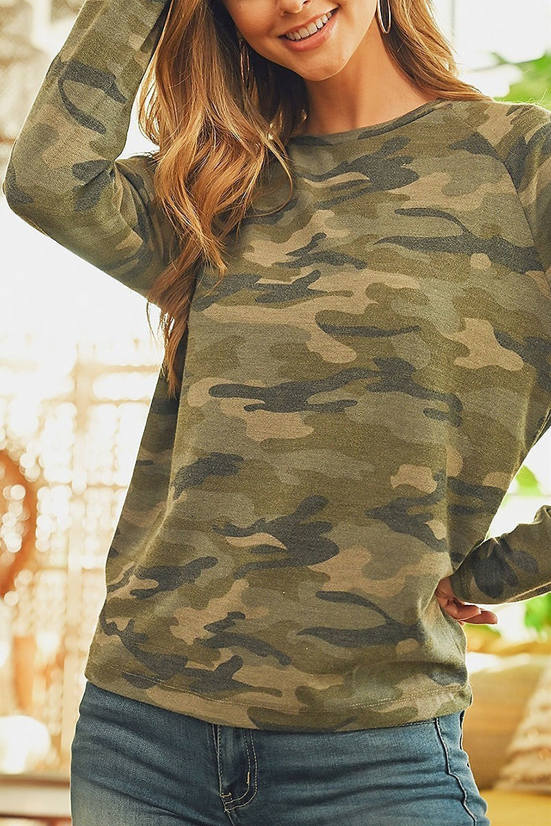 Crew neck camo print top (ED8511)