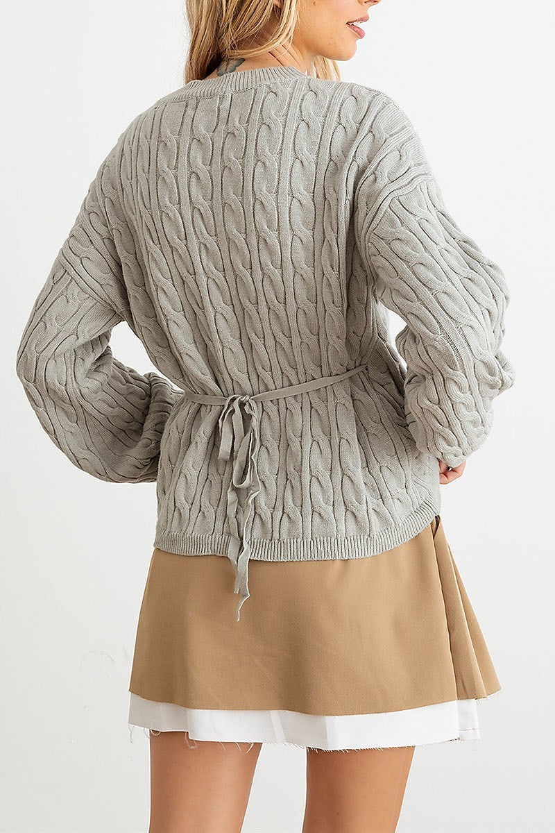 Fuzzy knit wrap long sleeve sweater cardigan (TED2256)