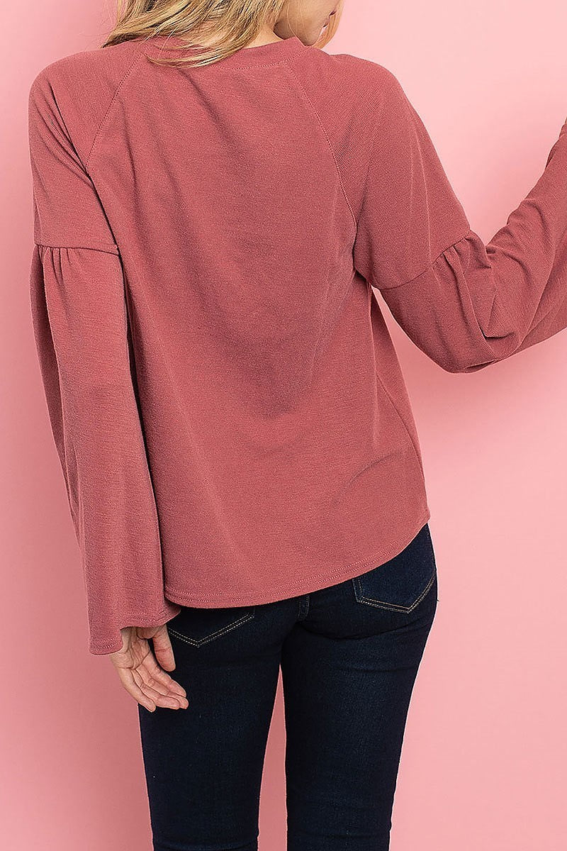 Bell sleeve crew neck top (ED7926)