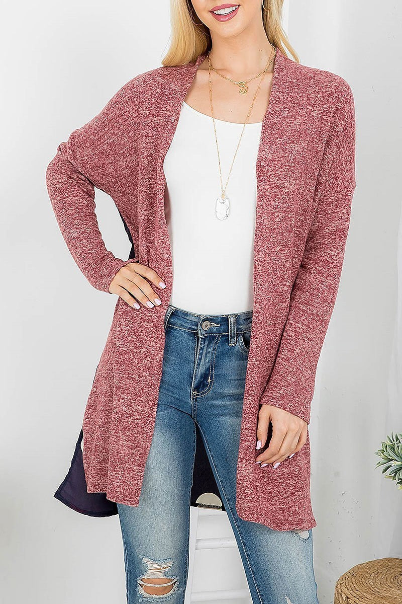 Polka dot print back solid front cardigan (EF4151)