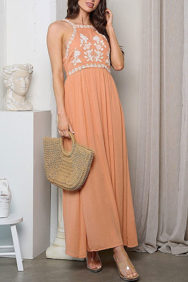 Sleeveless floral detailed maxi dress (EFWT1234)