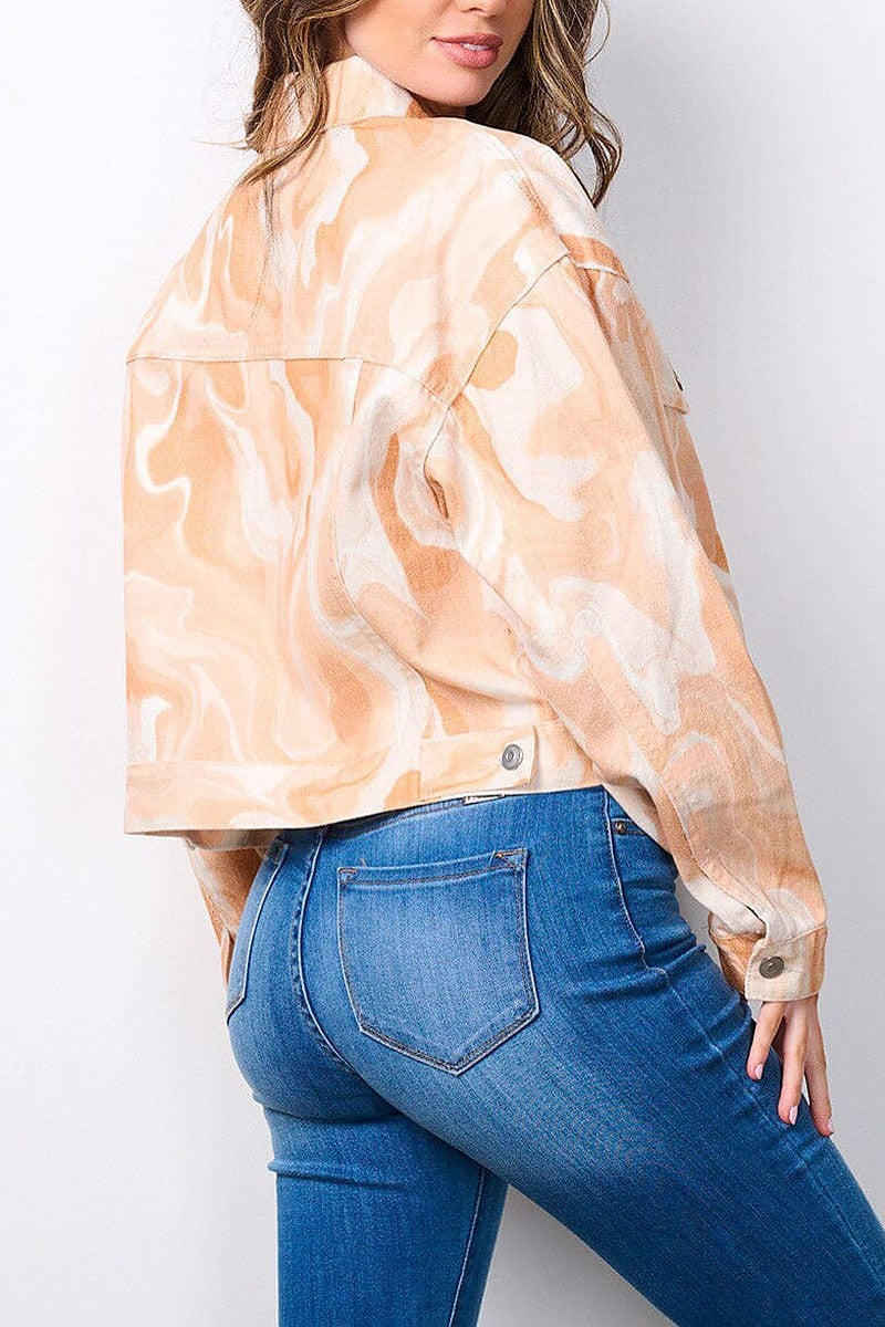 Long sleeve button up tie dye denim jacket (EFWT7652)