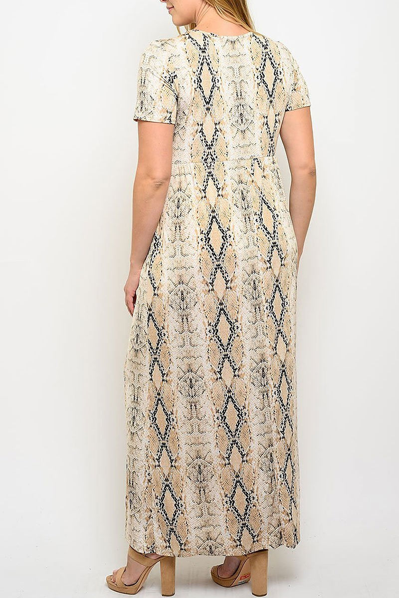 Snake print with pockets maxi dress (EDWT3441)