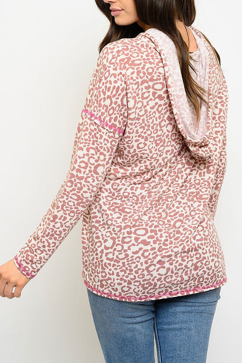 Long sleeve animal print hoodie top (EDWT3105)