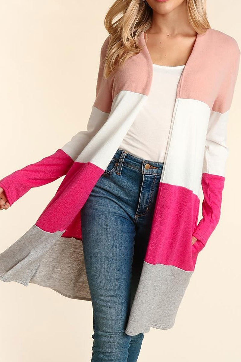 Color block sweater knit cardigan (ETBM4416)