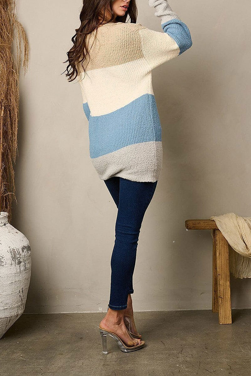 Long sleeve knit colorblock sweater (EFWT1928)