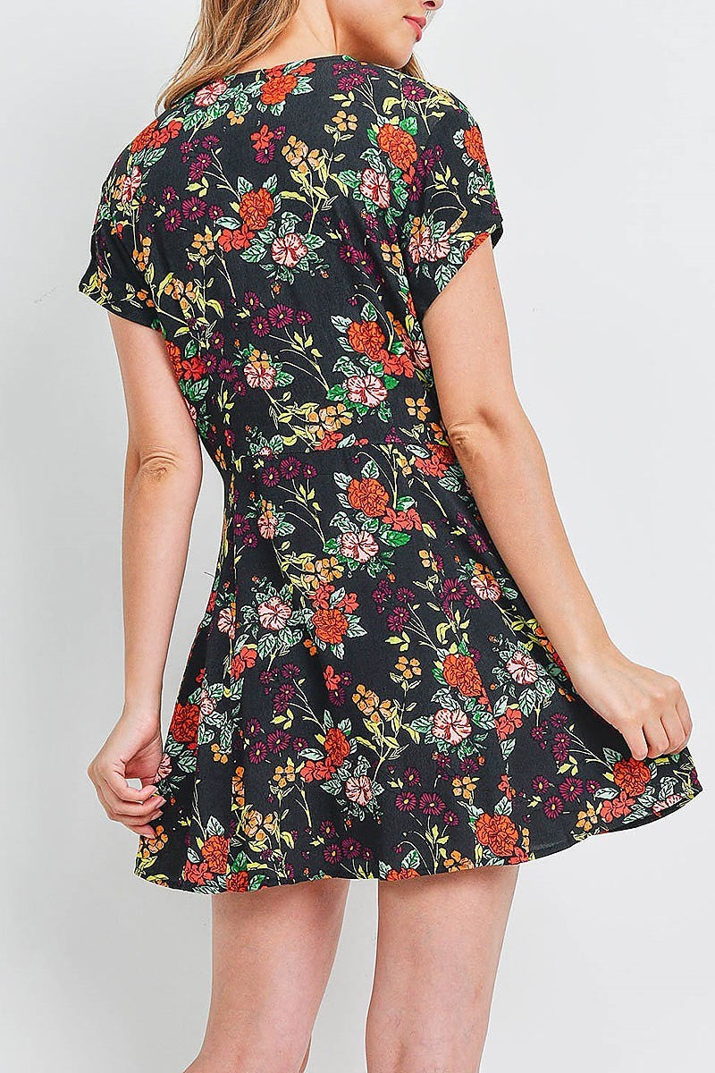 V neck floral print button front (DED6567)