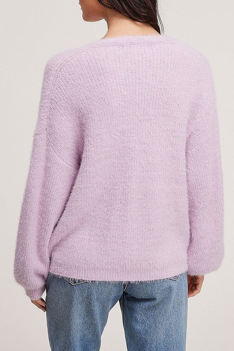 Long sleeve pullover fuzzy sweater (EFWT5485)