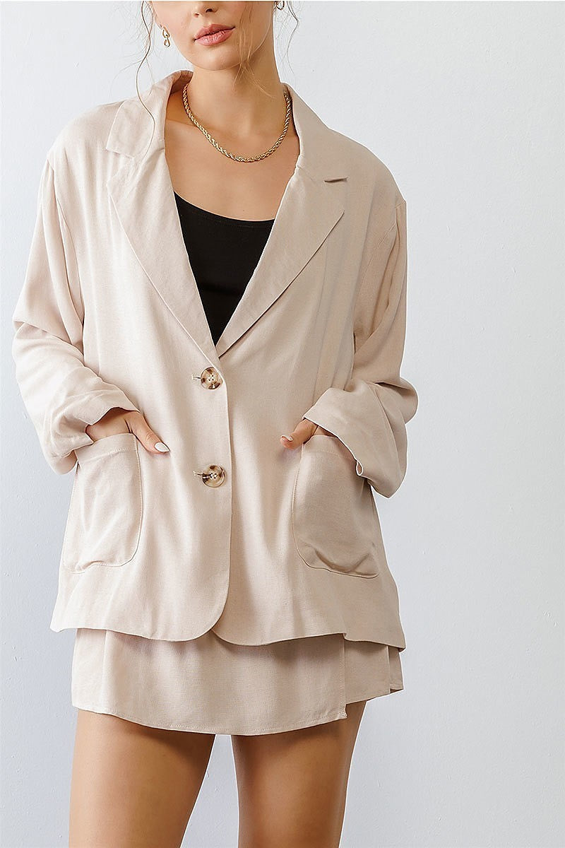 Button up collared neck blazer and shorts set (TED1757)