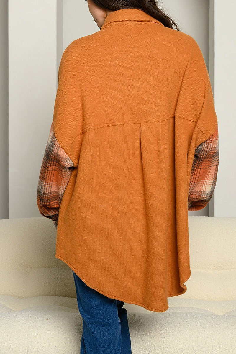 Oversized button up color block top (EDWT4736)