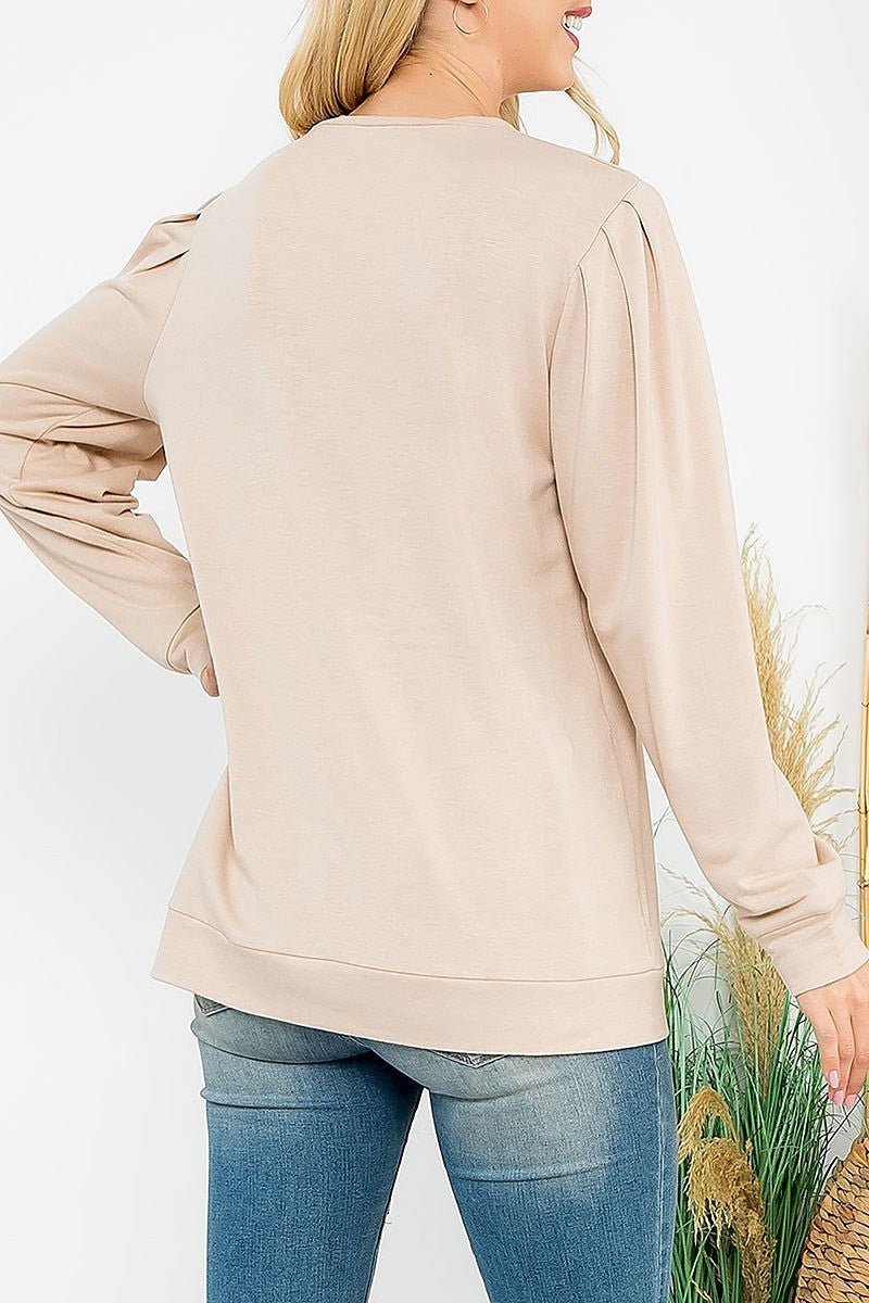 Puff sleeve round neck top (EF6919)