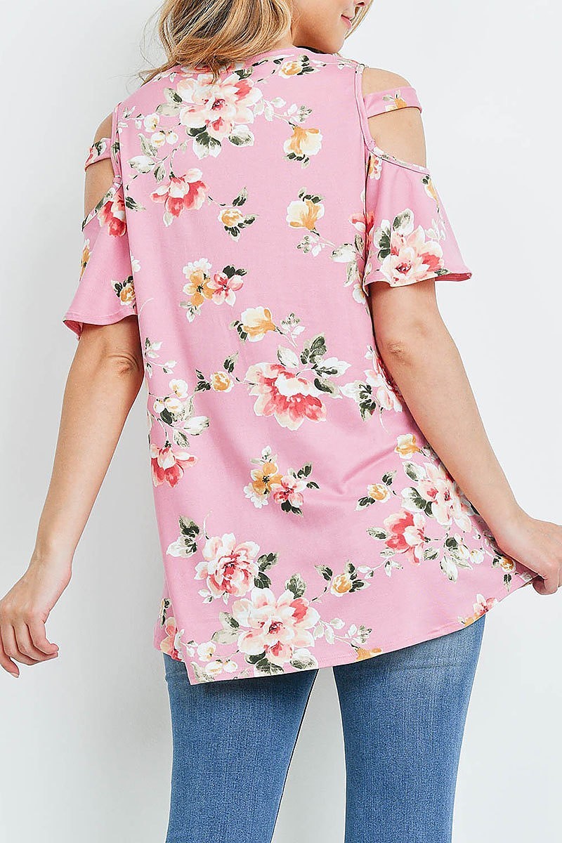 Floral print off shoulder flutter sleeve top (ED9164)