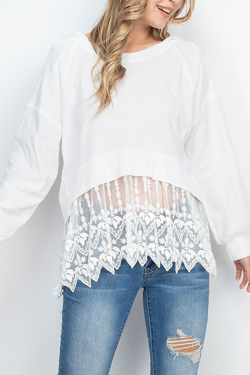 Scalloped floral lace hem dolman sleeve top (EF1312)