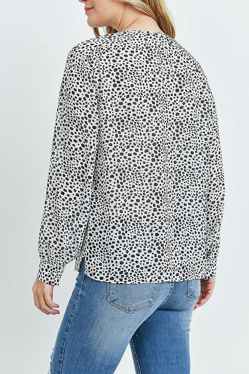 V neck animal print loose fit top (ED8673)