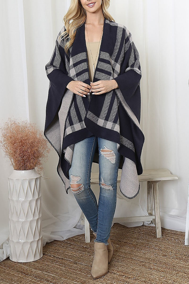 Plaid knit warmer open front kimono (DGS6092)