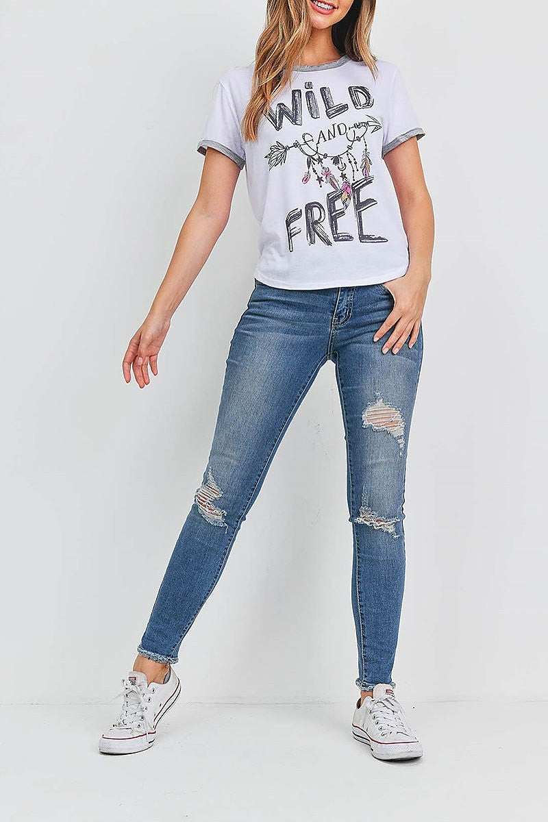 Wild and free graphic print round neck top (EF3060)