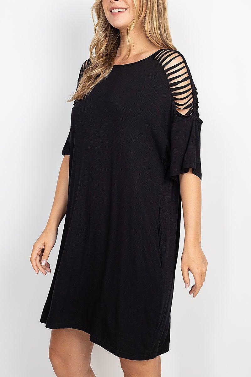 Cutout detail shoulder tunic dress (DED6835)