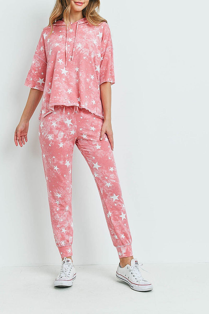 Star print hoodie top and pants set (ED9403)