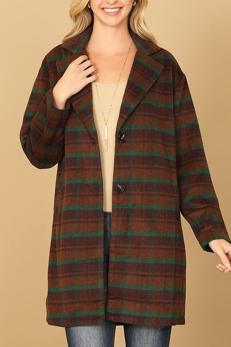 Open front plaid button jacket (DGS6736)