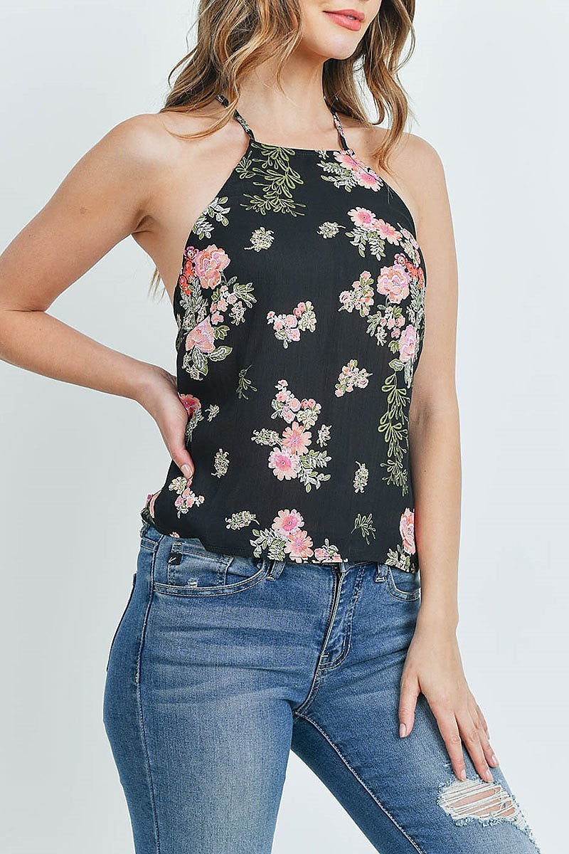 Halter neck floral print top (ED8595)