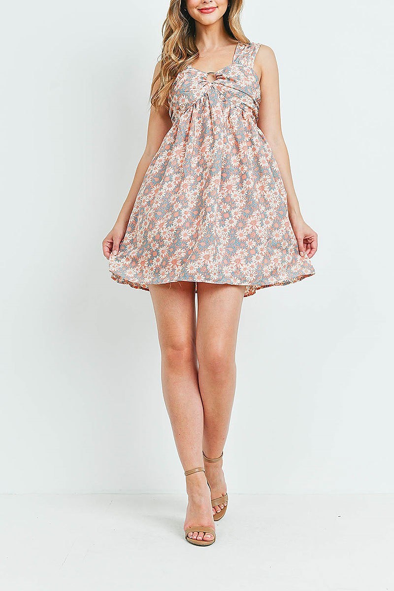 O ring detail floral print baby doll dress (DED6152)