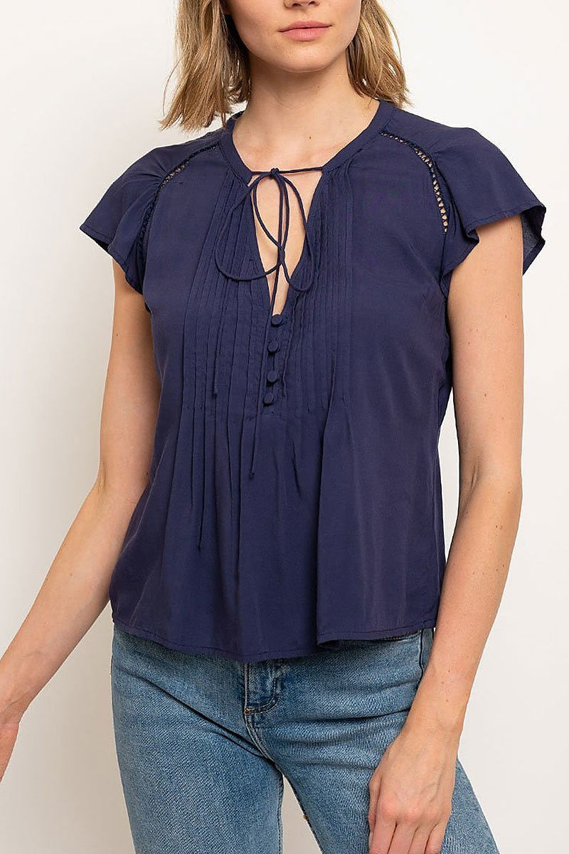 Tie neck pleated detail top (EDWT2490)