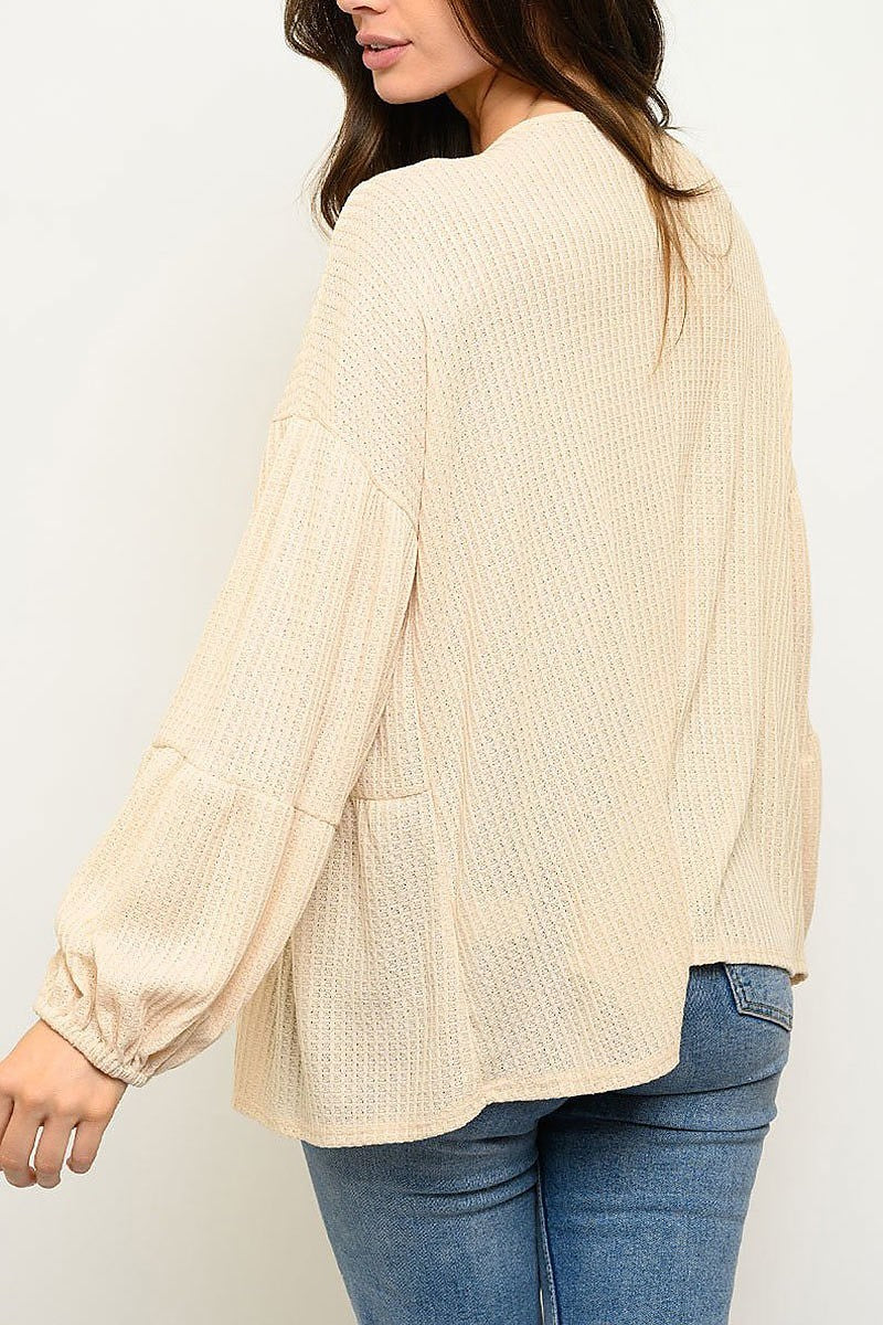 Long sleeve waffle knit tiered top (EDWT3147)