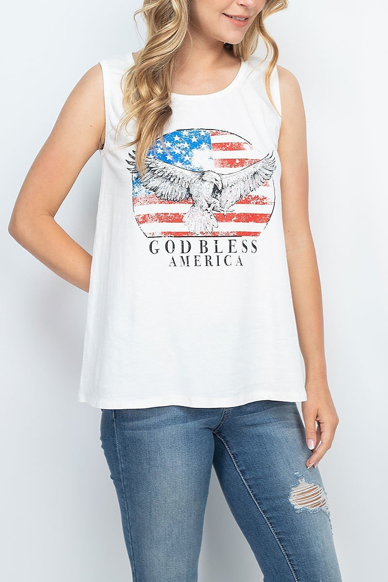 God bless america print tank top (EF1316)