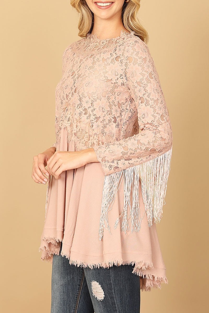 Lace tassel sleeve top (EFWT9918-1)