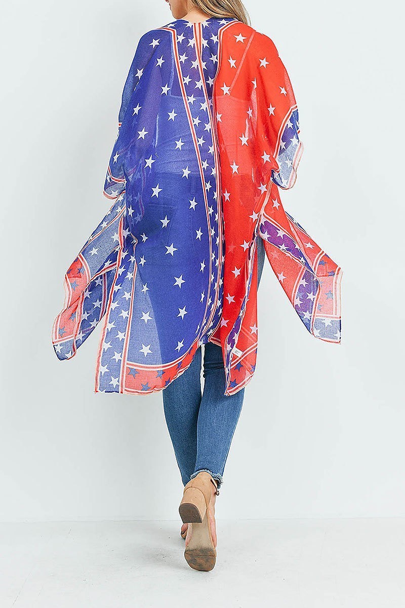 Star trim american flag kimono (ED9324)