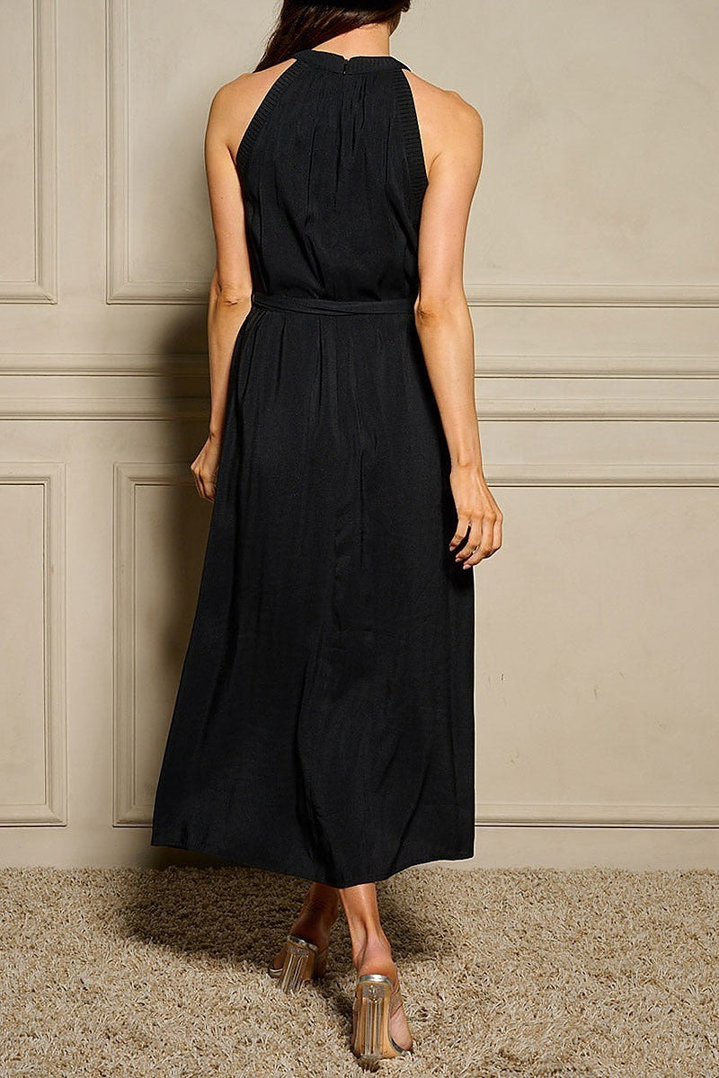 Sleeveless self tie pockets maxi dress (EGWT2883)