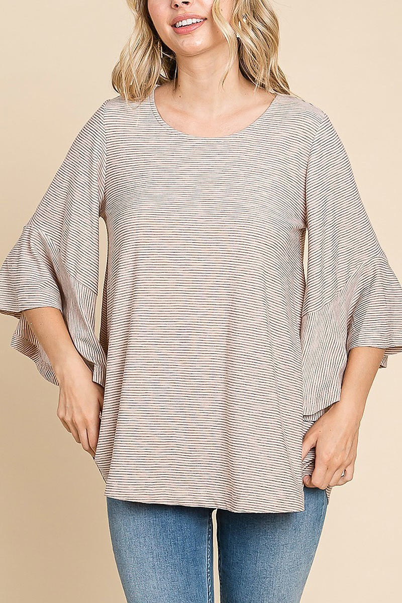 Round neck striped peasant top (EDH1210)