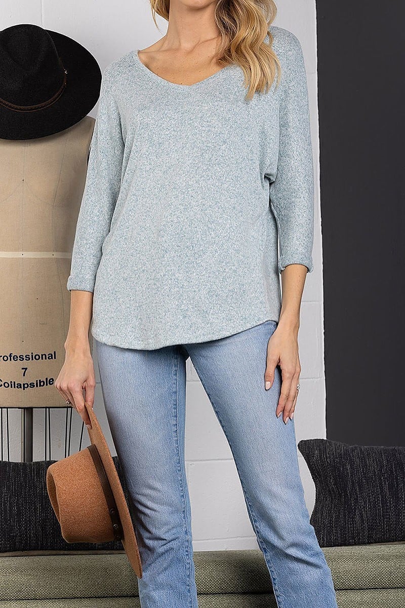 V-neck 3/4 sleeves knit top (EDSW3835)