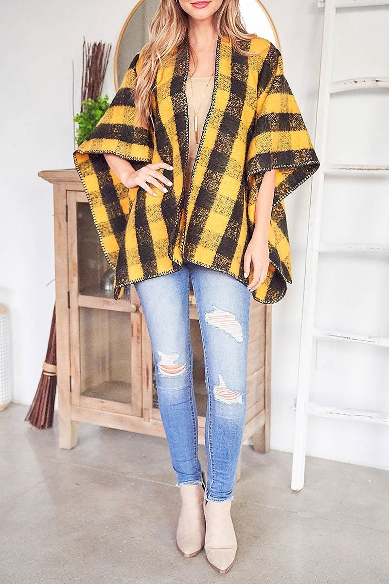 Plaid kimono poncho (DGS5596)