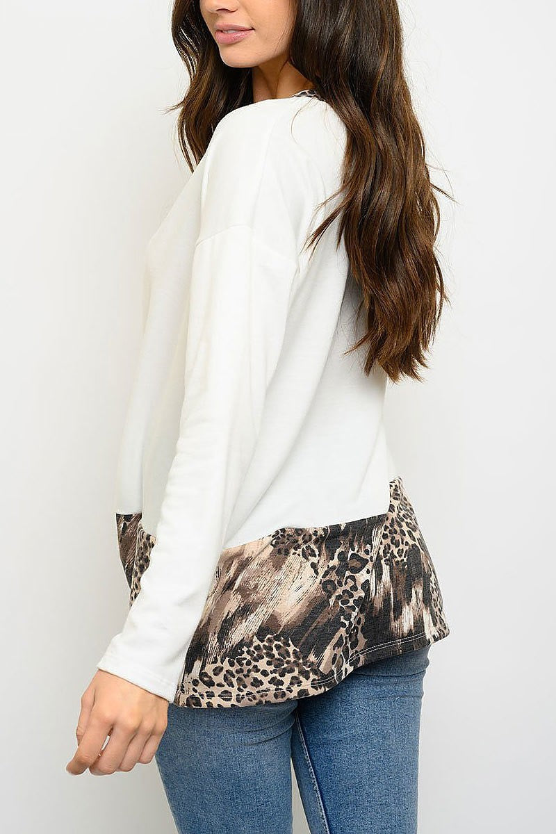 V neck animal print twist hem color block (EDWT3076)